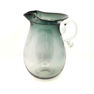 Vintage - Hand Blown Smoke Gray Black Glass Pitcher Signed 7"H inch